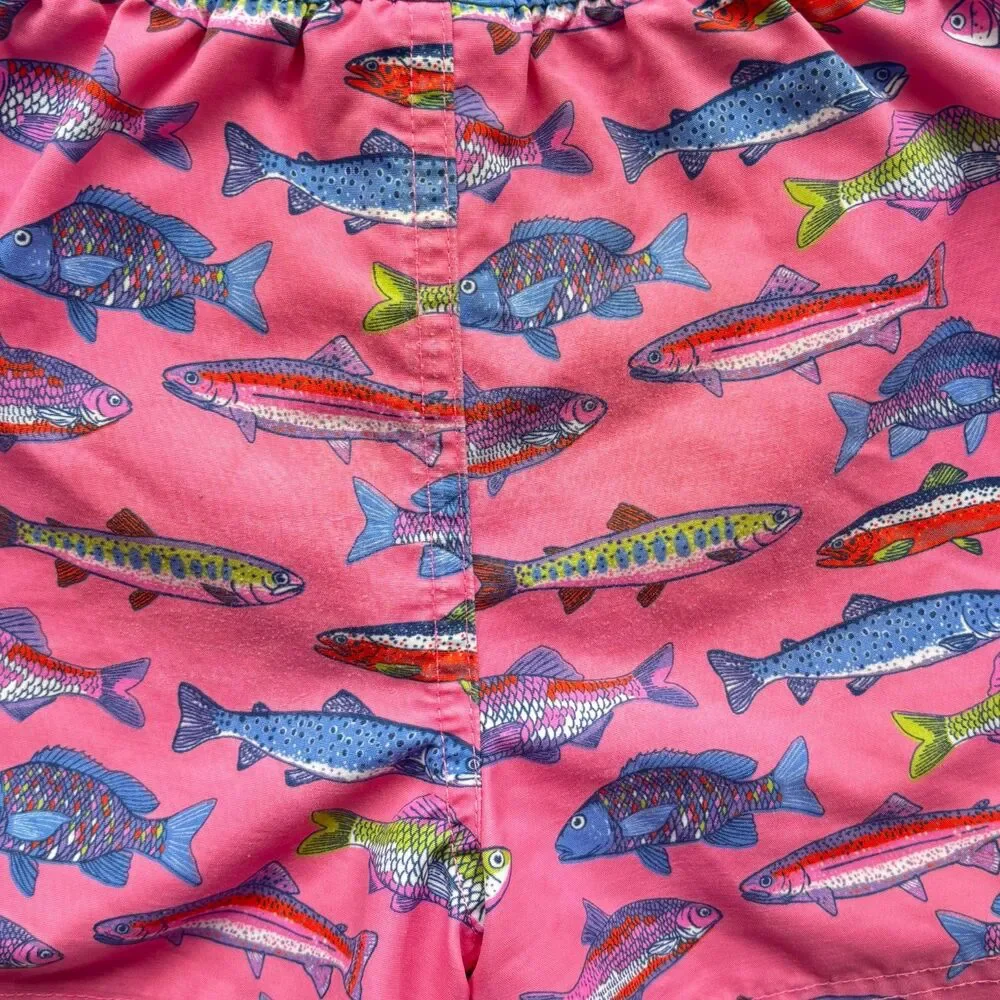 Mini Boden Boys 2-3Y Pink Fish Print Swim Trunks Beach Swim Shorts UPF